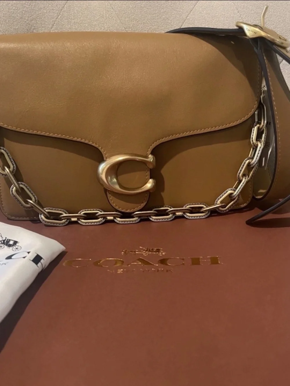 Coach Chain Tabby Honey Brown Leather With Brass Hardware Shoulder Bag CY919 NWT